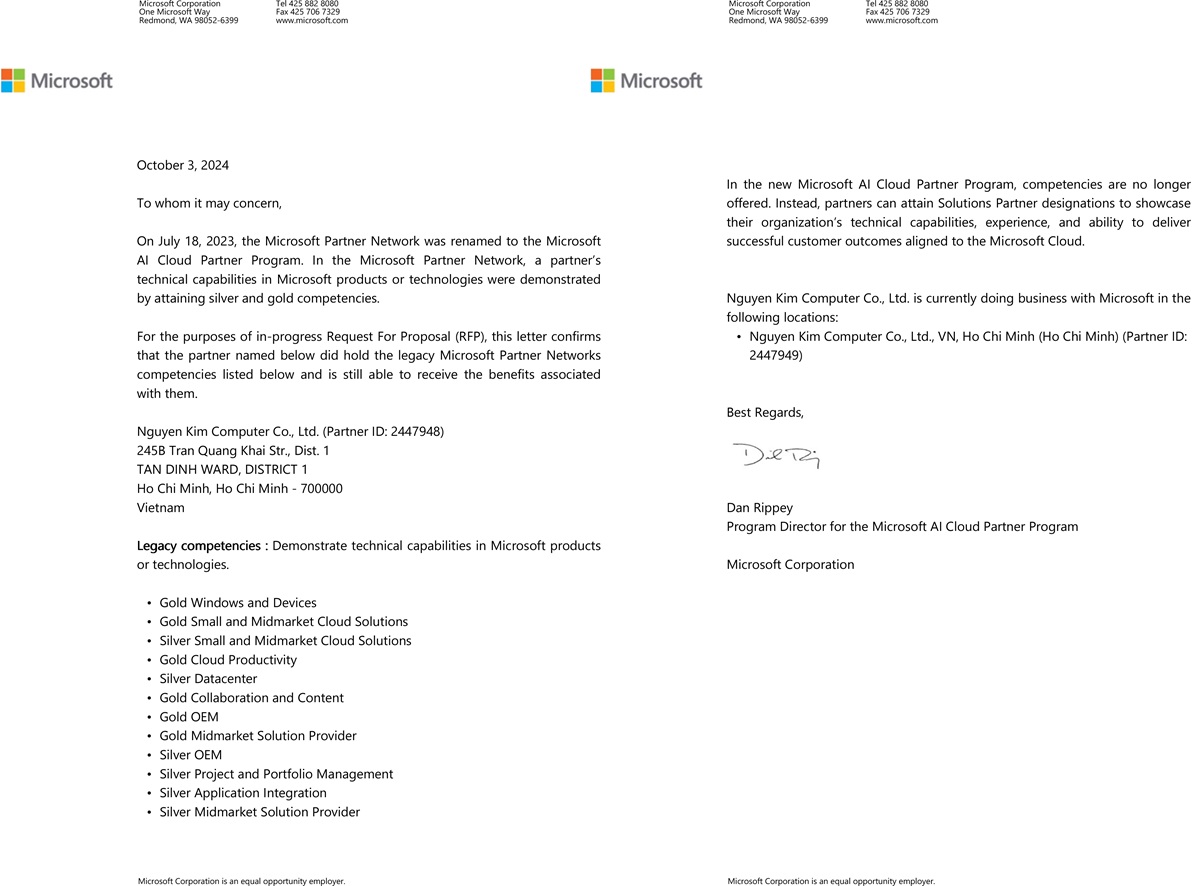 Microsoft AI Cloud Partner Program 2024 Vi Tính Nguyên Kim