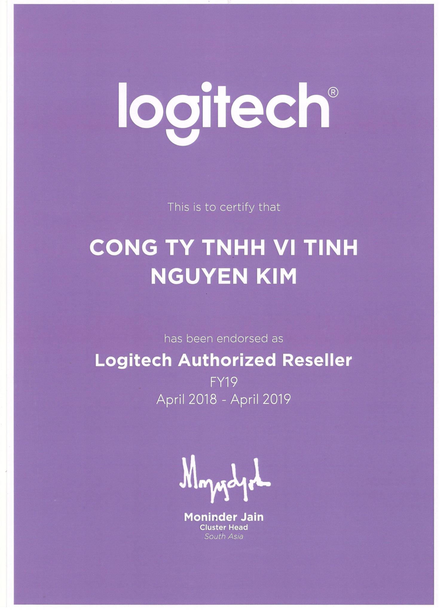Chứng nhận Logitech Authorized Reseller 2018